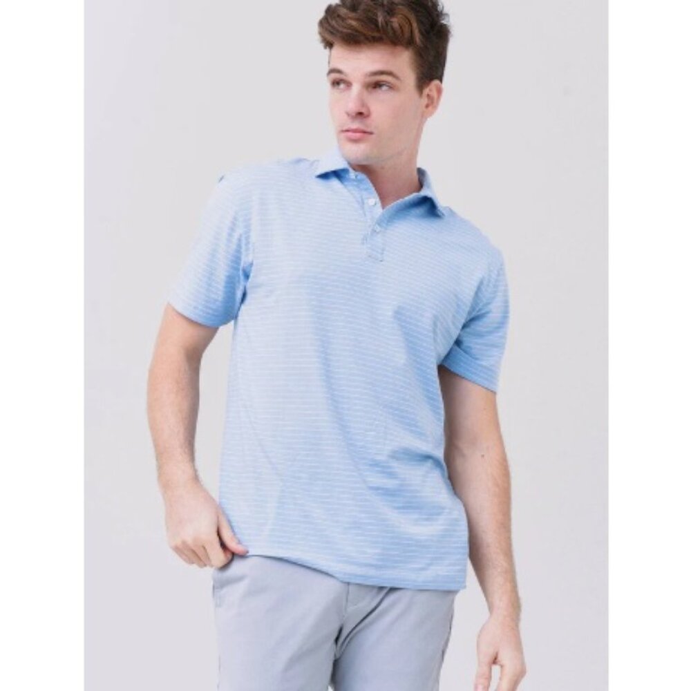 PETER MILLAR Men's Crest Shallows Stripe Short Sleeve Polo, Blue | Size Large